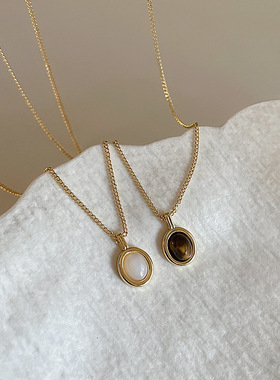 高级感贝壳猫眼石吊坠项链女小众设计个性简约百搭气质颈链锁骨链