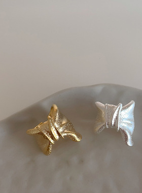 夸张个性不规则哑光金属蝴蝶结开口戒指女小众复古个性百搭指环