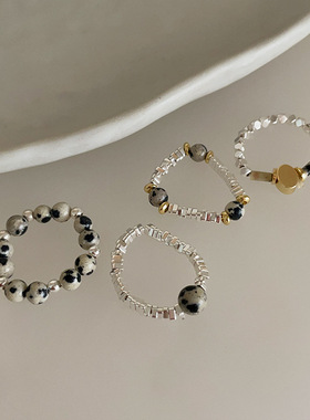 天然石碎银子金属戒指女复古小众设计感个性百搭气质时尚指环戒子