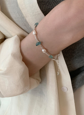 淡水珍珠天然石串珠手链女设计感小众复古个性简约百搭气质手饰