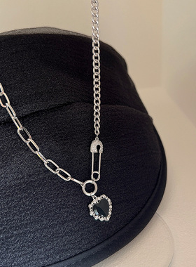 法式复古别针爱心吊坠项链女韩国个性简约百搭气质时尚颈链锁骨链