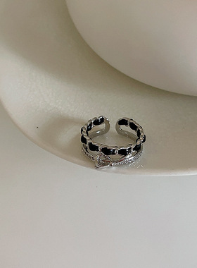 双层锆石蝴蝶结开口戒指女小众设计复古个性简约百搭气质指环戒子