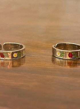 小众设计滴油花朵开口戒指女韩国法式复古个性简约百搭气质指环