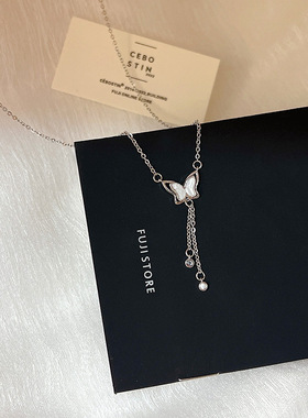 超仙贝壳蝴蝶吊坠项链女韩国复古个性简约百搭气质时尚颈链锁骨链
