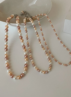 轻奢高级感糖果色珍珠项链女法式优雅个性时尚气质百搭颈链锁骨链