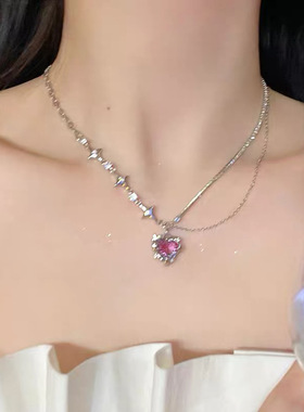 甜酷风锆石星芒爱心吊坠项链女个性简约百搭气质时尚颈链锁骨链