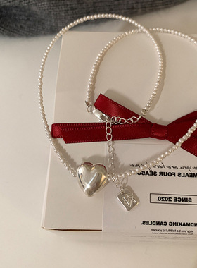 法式复古爱心珍珠项链女轻奢高级感时尚优雅气质百颈链锁骨链