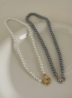 法式复古珍珠猪鼻子项链女小众简约高级时尚气质百搭颈链毛衣链