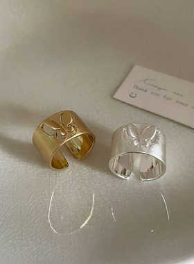 高级感镂空金属蝴蝶开口戒指女设计感小众复古个性百搭气质指环