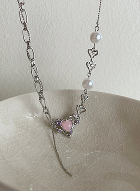 珍珠金属爱心项链女设计感小众个性简约百搭气质时尚颈链锁骨链