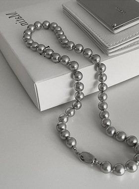 高级感灰色珍珠元宝扣项链女韩国小众复古个性简约时尚颈链锁骨链