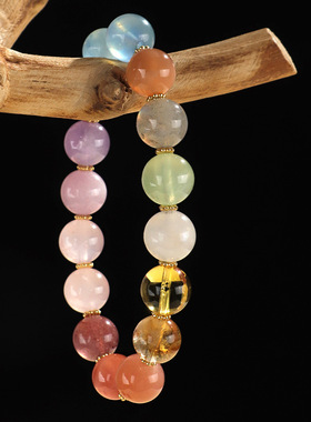 海蓝宝紫水晶串珠手链女小众时尚高级感粉晶葡萄石多宝手串手饰