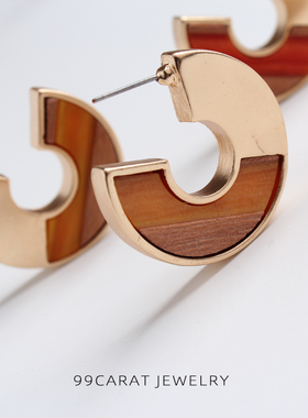 饰品欧美风克拉拼接小巧耳环