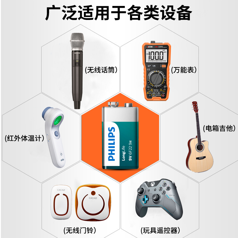 飞利浦9v电池方块方形万用表通用型10粒九伏体温枪烟雾报警器无线话筒麦克风血压计6f22叠层电子测温仪耐用,淘宝优惠券,粉丝福利购,淘宝优惠卷