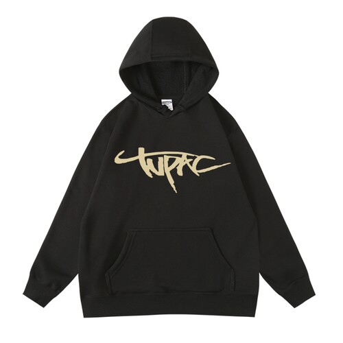 嘻哈饶舌说唱tupac潮品欧美风秋冬加绒连帽衫 男印花卫衣宽松运动 - 图2