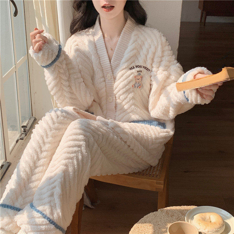 小香风睡衣女秋冬季2025年新款珊瑚绒加厚加绒卡通法兰绒家居服冬,淘宝优惠券,粉丝福利购,淘宝优惠卷