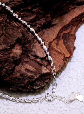 S925银手链女简约椭圆银豆光珠蝴蝶甜美小清新手饰银饰