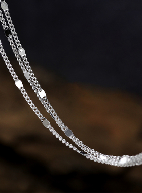 S925纯银三层线条片片项链简约个性时尚女式颈链手饰