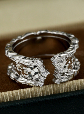 S925纯银宽版车花鳞片戒指