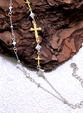 S925纯银十字架手链冷淡风小众气质百搭高级感手环链女银饰