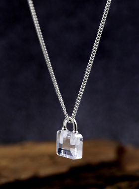 韩版透明水晶方形锆石小锁吊坠