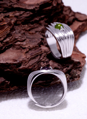 S925纯银指环小众ins欧美个性多层线条褶皱感镶嵌玻璃石开口戒指