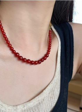 复古项链红玛瑙串珠项链可叠戴玉