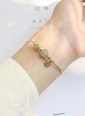 新款简约时尚仿金福牌如意手镯和田玉复古气质手链送闺蜜学生