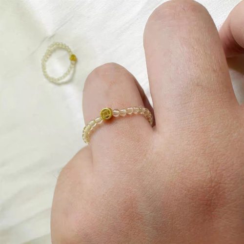 极细天然黄水晶戒指女松紧款银指环转运珠小众设计感 - 图0