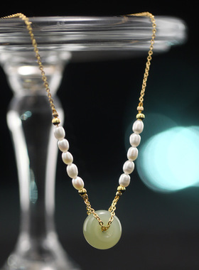 原创设计感手作项链女和田玉珍珠