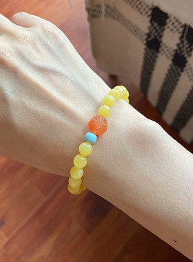 蜜蜡手串搭配松石南红佛头简约时