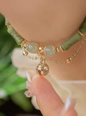 新中式天然和田玉竹节手链女生铃