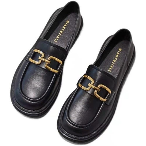 乐福鞋女2025年春秋新款百搭单鞋英伦风平底软底小皮鞋黑色一脚蹬 - 图3