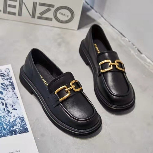 乐福鞋女2025年春秋新款百搭单鞋英伦风平底软底小皮鞋黑色一脚蹬 - 图0