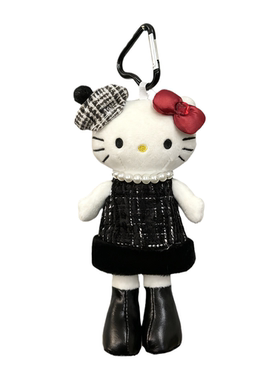 正版HelloKitty小香风贵妇黑皮挎包玩偶包挂件kt长腿毛绒公仔挂饰