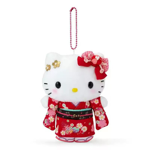 日本正版HelloKitty花火祭和服公仔kt猫毛绒玩偶钥匙扣礼物包挂件 - 图0