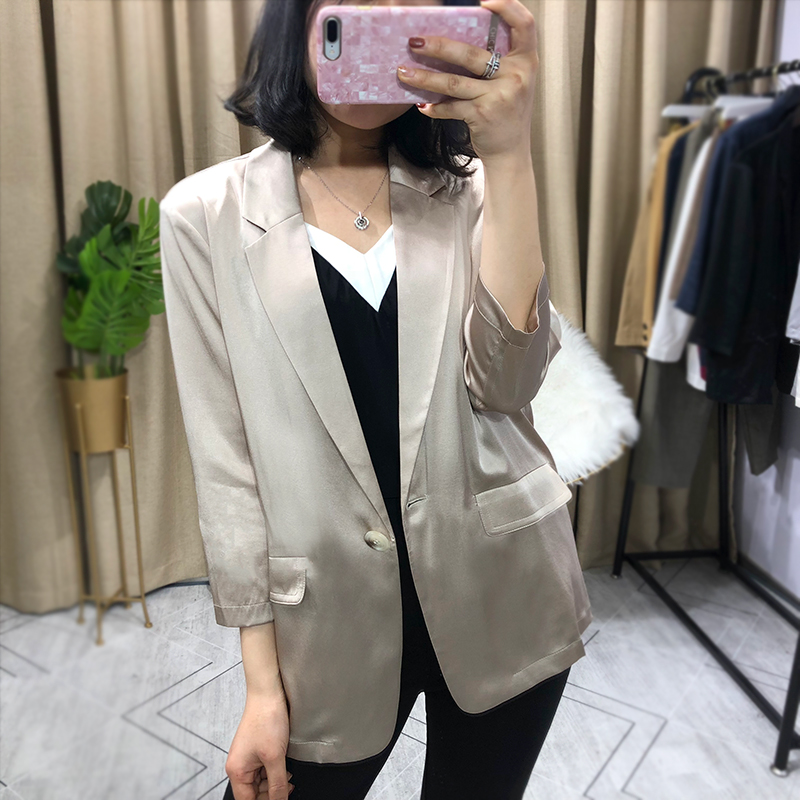 桑蚕丝西装外套女 chic 秋季下载亚博体育官方版薄款修身 2019 重磅真丝休闲小西装 桑蚕丝西装外套女 chic 秋季下载亚博体育官方版薄款修身 2019 重磅真丝休闲小西装