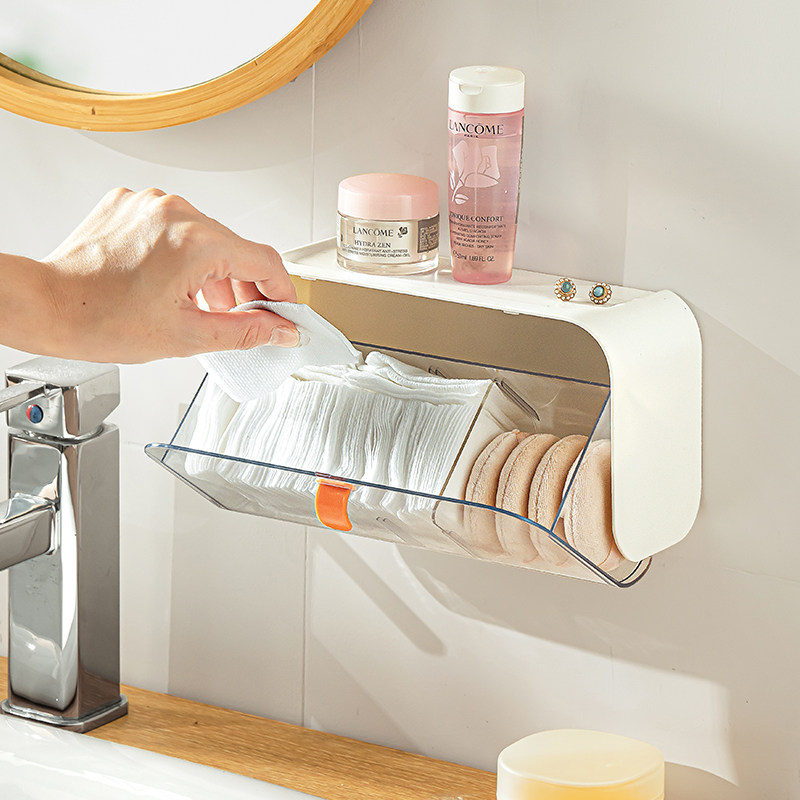 卫生间镜柜收纳盒化妆品化妆棉棉签整理盒壁挂翻盖厕所浴室置物架,淘宝优惠券,粉丝福利购,淘宝优惠卷