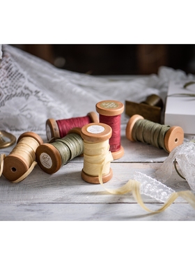 出口日本旧木线轴草绳装饰摆件