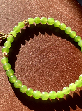 瑾色流年天然原矿俄料碧玉老坑无黑轻奢碧玉银手串时尚手链5mm女