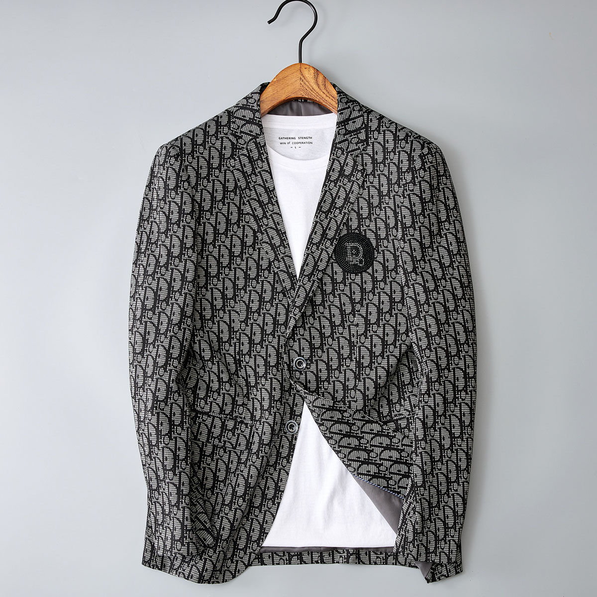 春夏男修身韩版字母印花雅痞小西服 首尔精品男装店西服