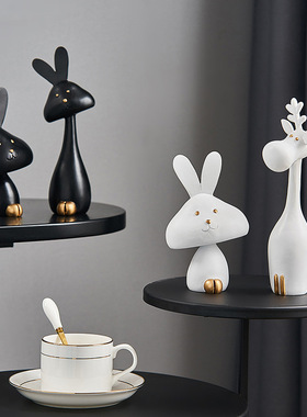 北欧桌面小鹿兔子摆件儿童卧室房间装饰玄关客厅家居办公摆设