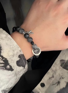 新中式国潮冰裂串珠手链男时尚百搭感琉璃手串个性复古手饰潮