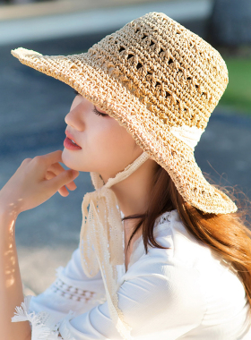 草帽镂空蕾丝花边春夏女士遮阳帽