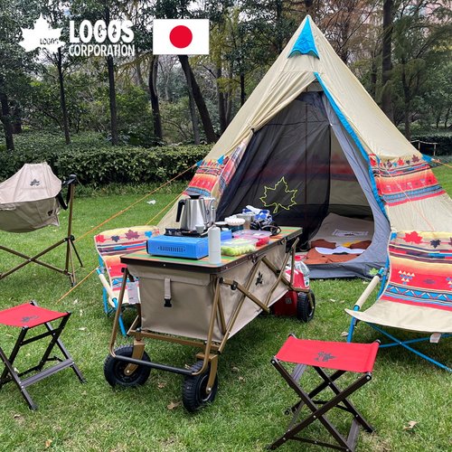 日本logos户外野营郊游露营防雨印第安帐篷装备金字塔多人野营 - 图0