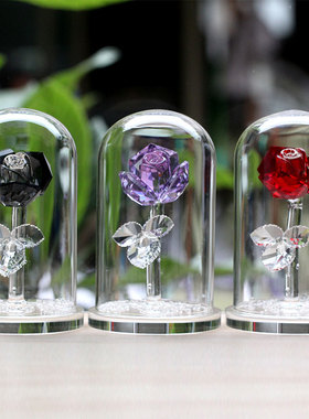 水晶玫瑰永生花创意礼物摆件