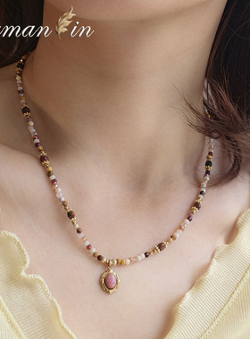 粉色串珠项链女款2026新款锁骨链