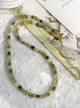 橘绿色彩色串珠多巴胺项链