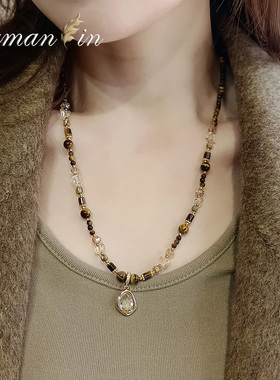 老钱风美拉德虎眼石长款毛衣链