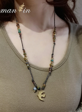 长款小鸟吊坠挂绳毛衣链